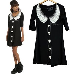 KREEPSVILLE 666 Thursday's Poison Skulls Witch Costume Web Black Tunic Dress L